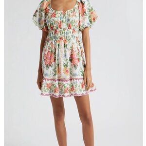 FARM Rio White Mini Dress with Pink & Green Floral Print